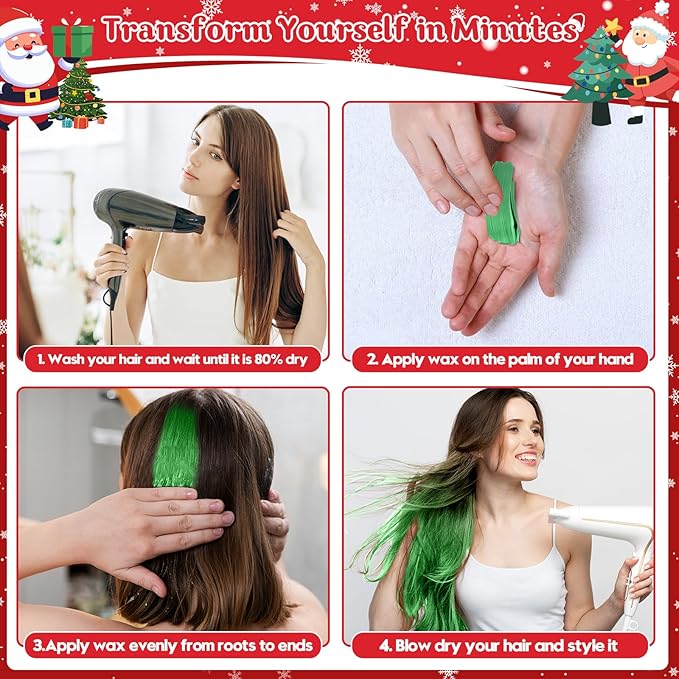 New Hair Color Chalk for Kids, Temporary Hair Color Dye Great Toy for Kids Age 5 6 7 8 9 10 11 12 13 Years Old, Colored Hair Wax Stocking Suffer for Girls Gift Birthday Halloween Christmas (Green)