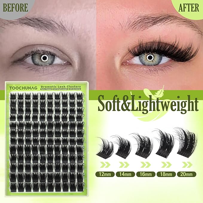 Spiky Lash Clusters 300D Fluff Eyelash Clusters 12-20mm Volume Cluster Eyelash Extensions D Curly Mink Individual Cluster Lashes with Spikes for DIY Fairy Manga Lash Extension by TOOCHUNAG