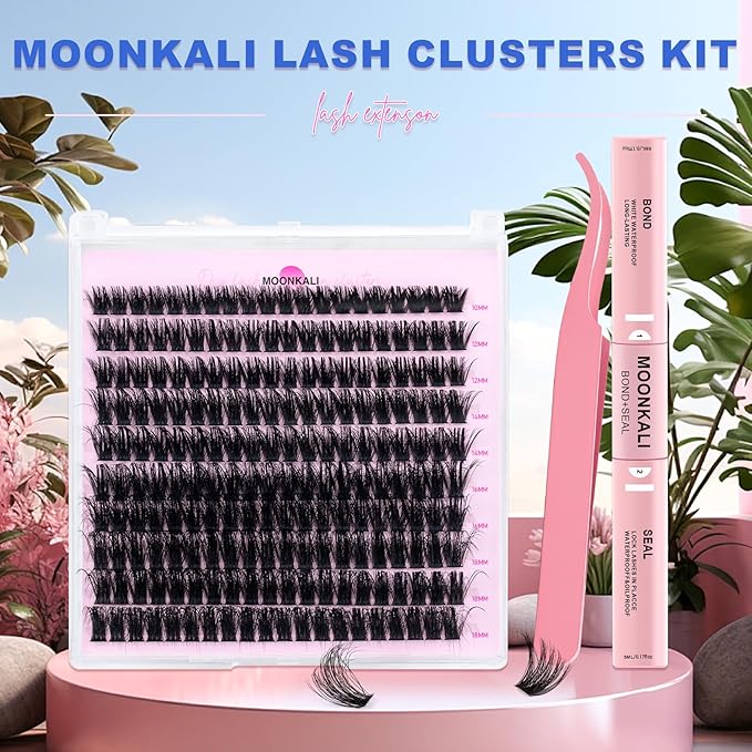 Lash Clusters Kit Faux Mink Eyelash Clusters D Curly Wispy Waterproof Cluster Eyelash Extensions With Lash Glue Bond and Seal and Eyelash Tweezers Luxury 80D Individual Cluster Lashes Kit