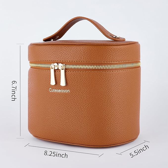Makeup Bag, Toiletry Bag with Removable Zippered Inner Pocket, Portable Cosmetic Bag, Makeup Organizer for WomanTravel Make up Case (Light Brown)