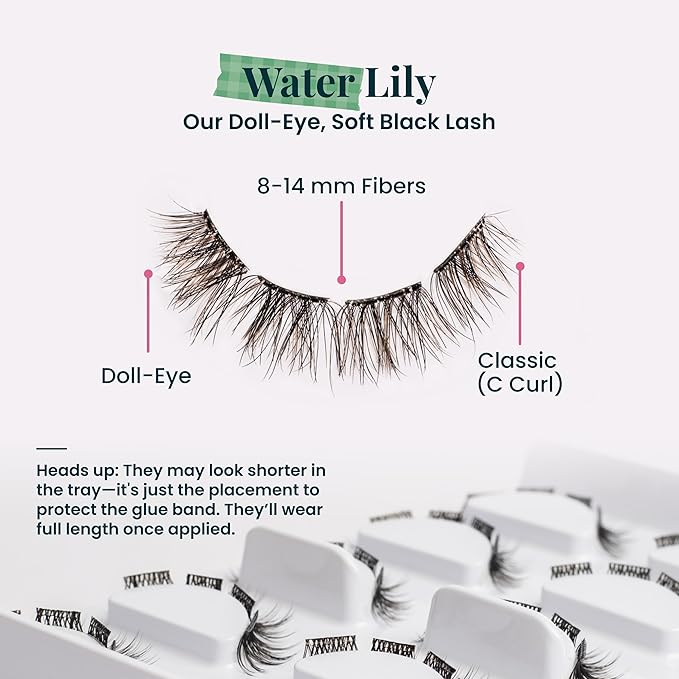 FlutterHabit STICKtionary Water Lilly Self Adhesive Eyelashes Kit, Pre Glued Underlash Strips for Beginners, No Glue Lash Extensions, Lightweight Reusable Clusters for Natural Look at Home (5 Pairs)
