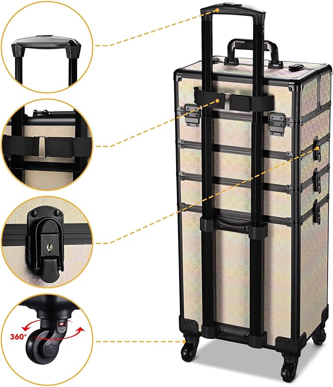 BYOOTIQUE Rolling Makeup Train Case w/Cube Case Cosmetic Organizer Travel