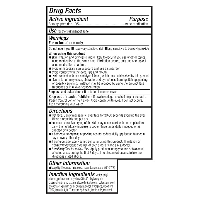 Amazon Basics Acne Cleanser Face Wash - Daily Control, Maximum Strength 10% Benzoyl Peroxide, 5 Ounce