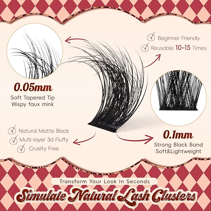 Lash Clusters 0.05mm PBT Fiber Eyelash Clusters, 0.1mm Superfine Black Band D Curl Diy Lash Extension, 112pcs 8-16mm Individual Like Eyelash Extensions (Lushy-D-8-16Mix)