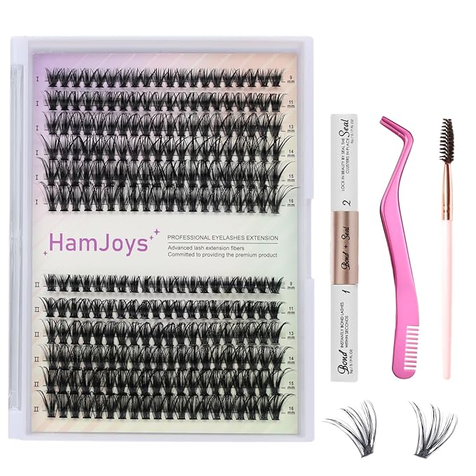Lash Extension Kit DIY 240pcs Lash Clusters Eyelash Extension Kit, 9-16mm 40D 50D Individual Lashes Kit with Lash Bond and Seal, Lash Tweezers for Self Use (40D&50D, 0.07D, 9-16mm, Kit)