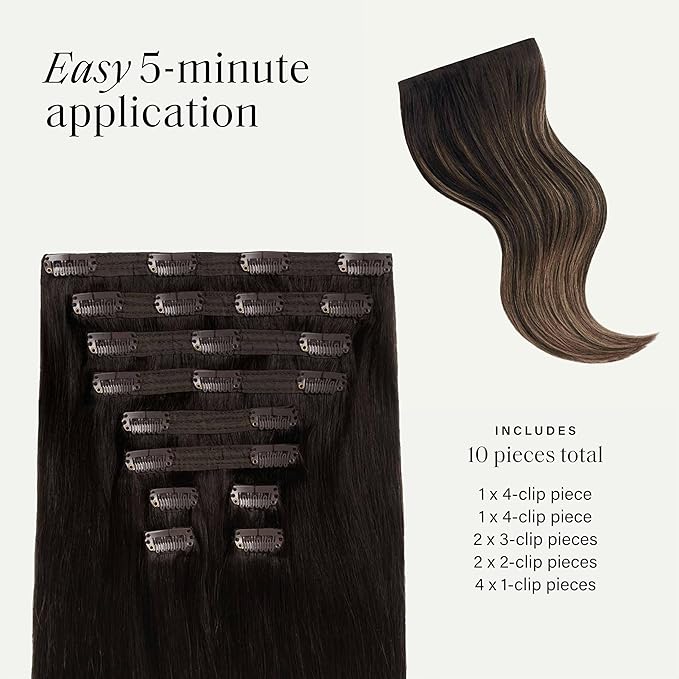 Luxy 100% Remy Human Hair, Classic 160g Clip-In Hair Extensions - 10 Wefts Multi-Dimensional Color for Natural Blending, Adds Volume & Length, Easy Apply & Remove 20" Mocha Bronde Balayage