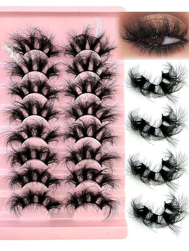 HBZGTLAD Mink Lashes Fluffy False Eyelashes 25mm Dramatic Faux Mink Eyelashes Natural Look Cat Eye Volume Eye Lashes Multipack (9D-22)
