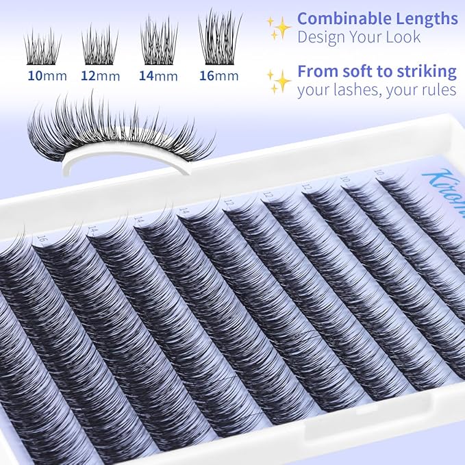 Kiromiro Wispy Lash Clusters Natural Cluster Eyelash Extensions 10-16mm Natural Lash Clusters with Thin Band Fairy Eyelash Clusters Soft DIY Cluster Lash Extensions 132pcs