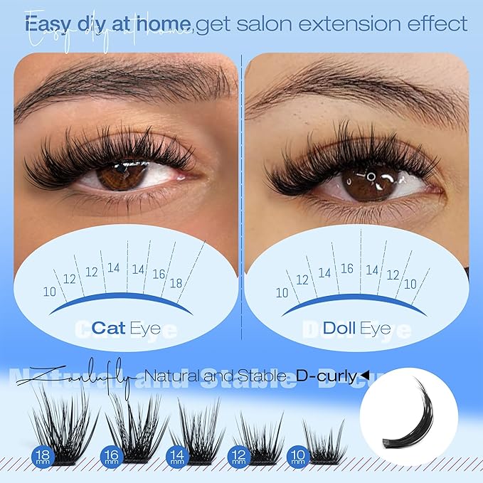 Wispy Lash Clusters Natural Eyelash Clusters D-Curly Lash Extensions DIY Individual Lashes 10-18MM Eyelash Extensions 200Pcs Cluster Eyelash Extensions by ZANLUFLY