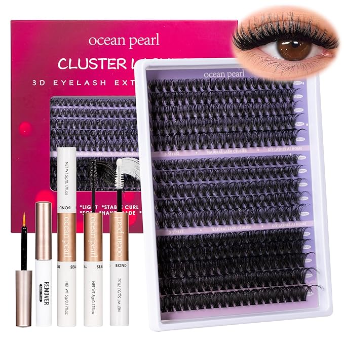 Ocean Pearl DIY Lash Extension Kit 300PCS Lash Cluters 10-20mm 40D 50D 100D Thick Eyelash Extension Kit Long Eyelashes Natural Individual Lashes with Bond&Seal&Remover&Tweezers-300