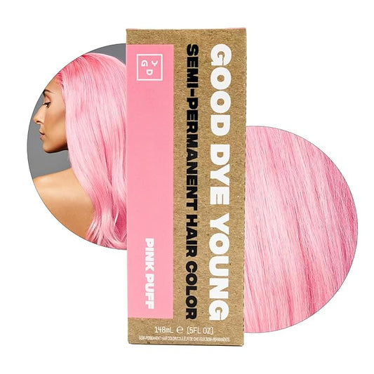 Good Dye Young Semi-Permanent Hair Color, Vegan and Cruelty-Free Pink Hair Dye, Last up to 24 Washes, Non-Damaging Conditioning Hair Color (5FL OZ, Pink Puff)