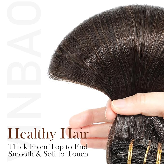 VINBAO Clip in Hair Extensions Human Hair 160G 18Inch 7Pcs Darkest Brown Human Hair Extensions Thicker Clip in Hair Extensions Real Human Hair Clip Ins Thick Full Head (#HC2,18'')