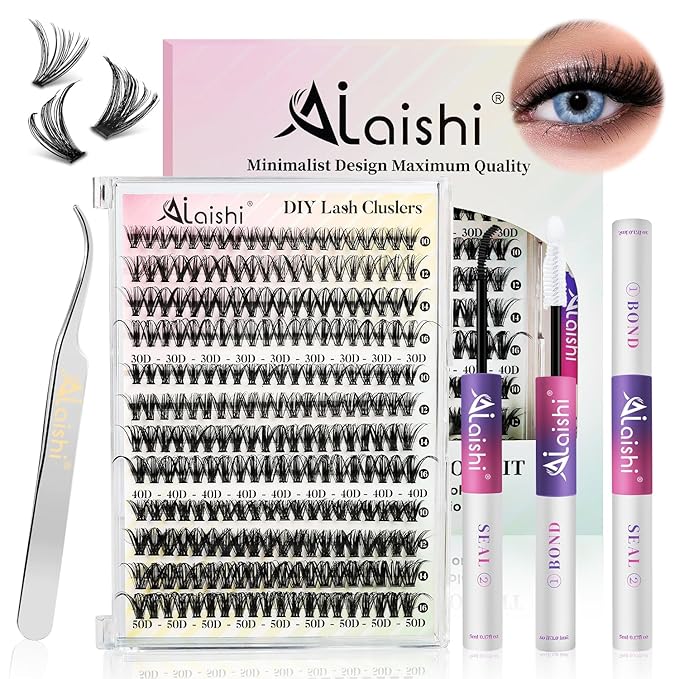 Lash Clusters Kit, DIY Cluster Eyelash Extensions 9‑16mm, 30D+40D+50D, 240pcs Fluffy D Curl Natural Lashes with Lash Bond and Seal,Tweezers–Waterproof Fake Cat Eye Wispy Individual Clusters(MIX3-1-S)