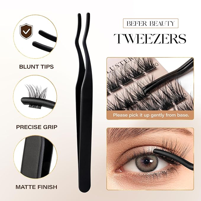 BEFER Lash Clusters, 180 Pcs D Curl Eyelash Clusters Volume Individual Lashes Extensions 10-16MM Wispy Eyelash with Tweezers DIY At Home(FD09,Enigma)