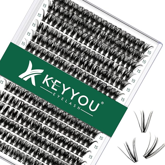 Lash Clusters 300pcs Individual Lashes 50D 0.07C Curl 15mm DIY Eyelash Extension KEYYOU Large Tray Volume Soft&Natural Cluster Lashes(50D-0.07C,15）