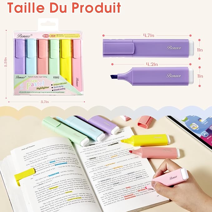 Pastel Highlighters,Chisel Tip Marker Pen,6 Assorted Macaron Colors Highlighter Pens,Mini Markers,Water Based, Quick Dry,Back to School Supplies