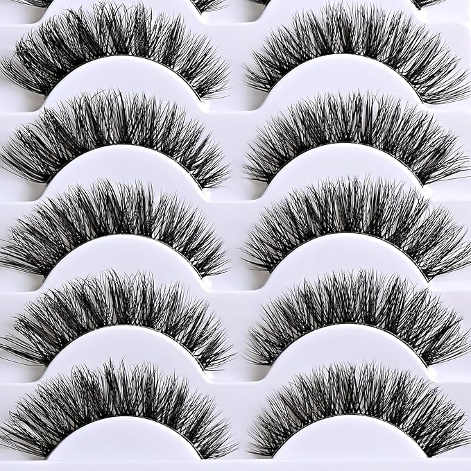 Cat Eye Lashes Natural Wispy Eyelashes 14 Pairs Short Fake Lashes Strips 9-14mm False Mink Eyelash Pack Small Clear Invisible Band Strip Lash Natural Look