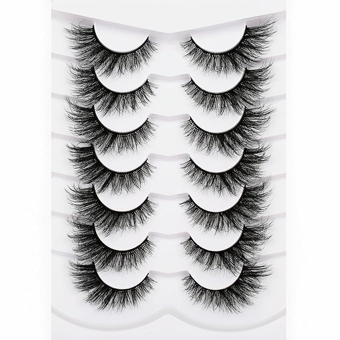 Pooplunch False Eyelashes Cat Eye Lashes Fake Eyelash Dramatic Volume Wispy Foxy 8D Faux Mink Lash Strips 7 Pairs Pack