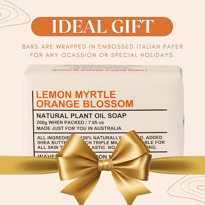 Wavertree & London Lemon Myrtle & Orange Blossom Scented Natural Soap Bars (2 Bars), 7oz Moisturizing French Triple Milled Soap enriched with shea butter - Bath & Body Bars [100% Naturally derived]