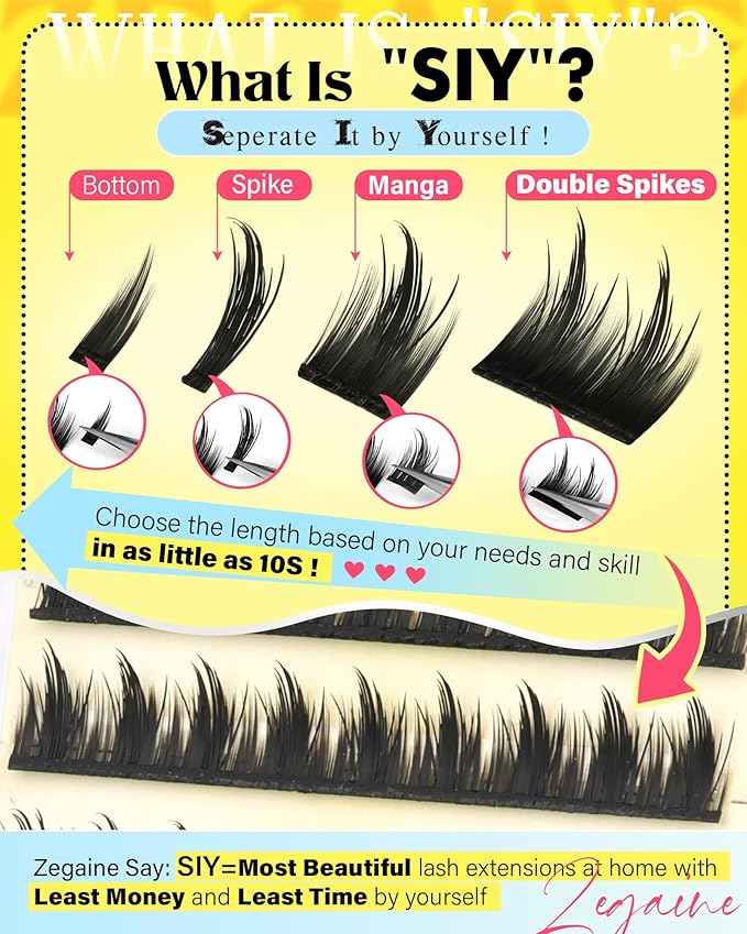 Manga Lash Clusters With Spikes Individual Lashes Anime Cluster Eyelash Extensions Wispy Eyelash Clusters Classic Lash Extension Bottom Lashes SIY Eyelashes 10-18MM by Zegaine(Separate It by Yourself)