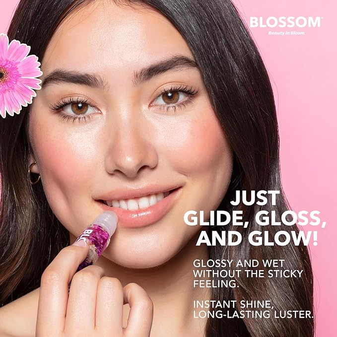 Blossom Scented Roll on Lip Gloss, Infused with Real Flowers, Made in USA, 0.4 fl. oz./11.8ml, 2 pack Gift Set, Strawberry/Raspberry