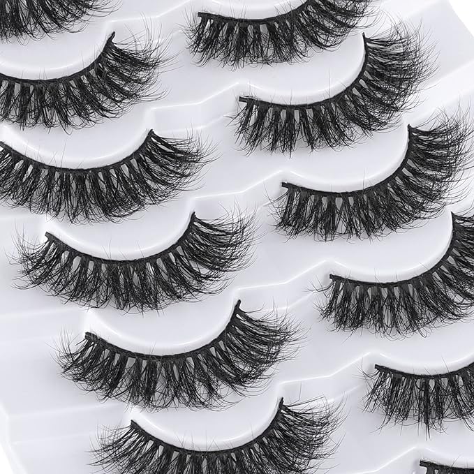 Lashes Eyelashes 8D Fluffy False Eyelashes Wispy Faux Mink Lashes Light Weight Fake Eyelashes Cat Eye Lashes 7 Pairs Pack