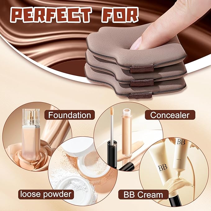 12 PCS Quick Makeup Foundation Puff Set,Foundation Sponge Puff,Cushion Puff,Mini Powder Puff Collection(2 Box of 6 PCs) Guoxiaoniu Chocolate Color Quick Makeup Foundation Puff Set