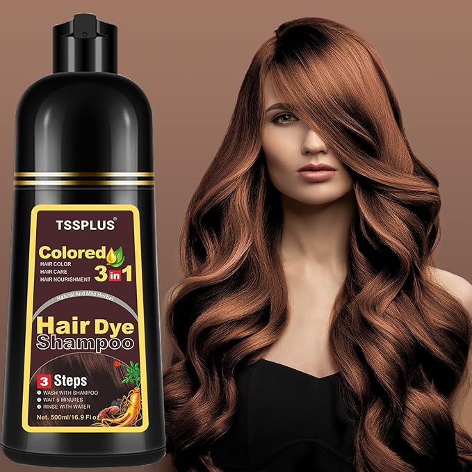 TSSPLUS Instant Hair Color Shampoo - Chestnut Brown Dye for Women & Men, 3 in 1 Herbal Coloring Shampoo (Chestnut Brown)