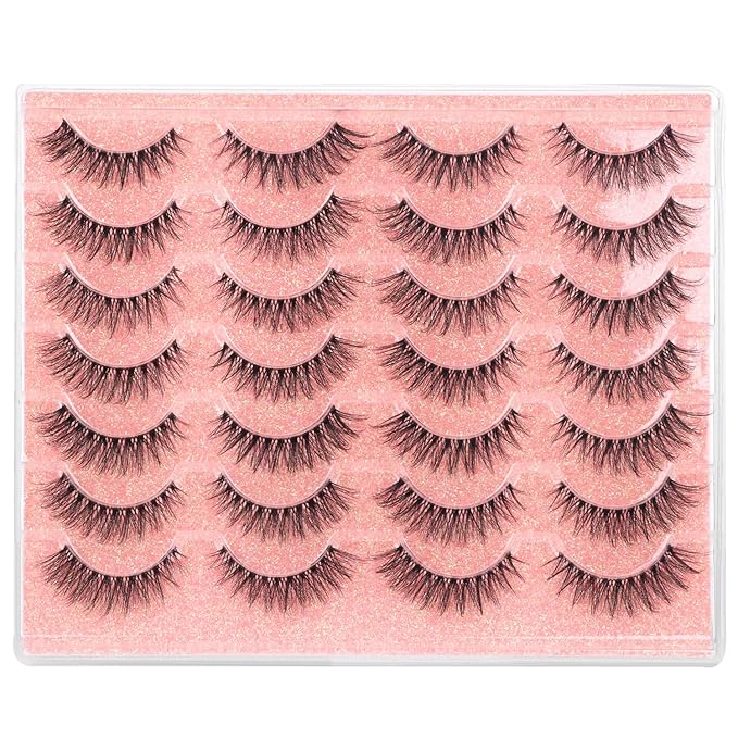 Kiromiro Lashes Wispy False Eyelashes Natural Look 14mm Clear Band Lashes Faux Mink Lashes Cat Eye Short Natural Fake Lashes Pack 14 Pairs