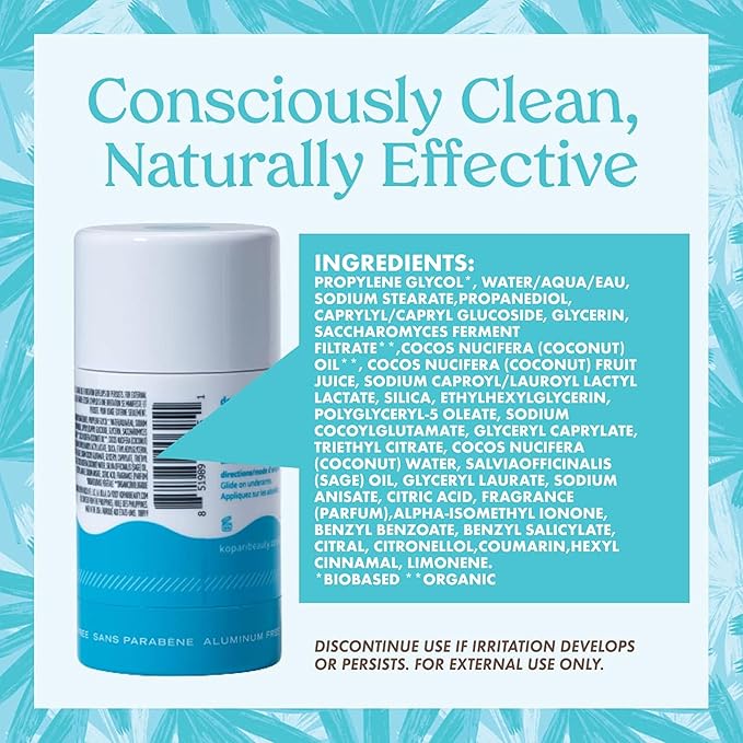 Kopari Aluminum Free Coconut Deodorant, Non Toxic & Clean Plant-Based, No Aluminum, Parabens or Baking Soda, Long Lasting Protection, Charcoal 2 Pack