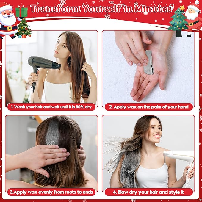 Temporary Silver Gray Hair Color Wax for Kids, Washable Styling Clay Party Hair Makeup Gift for Girls and Adults