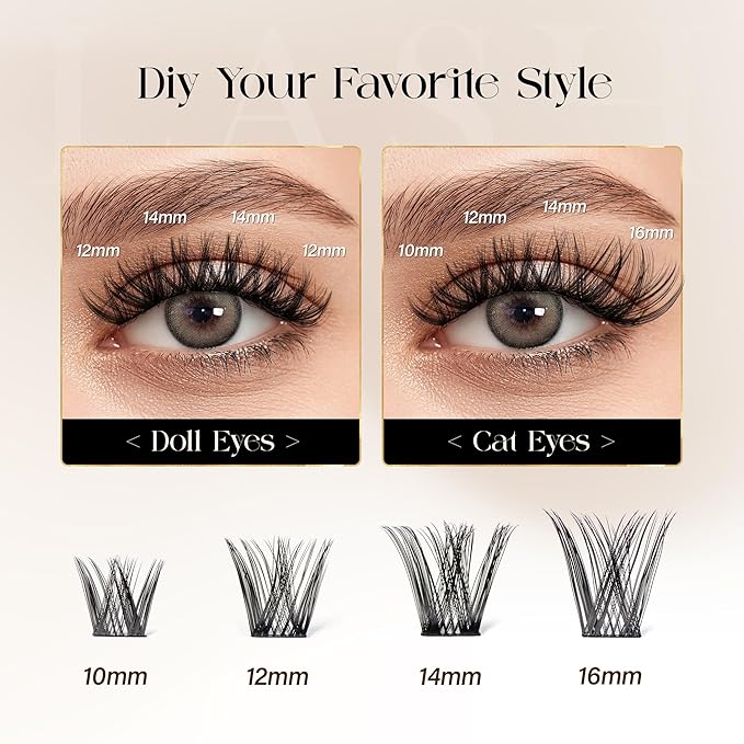 BEFER Lash Clusters, 132 Pcs D Curl Eyelash Clusters Volume Individual Lashes Extensions 10-16MM Fluffy Cluster Eyelash Wispy Cluster Lashes DIY At Home(FD806)