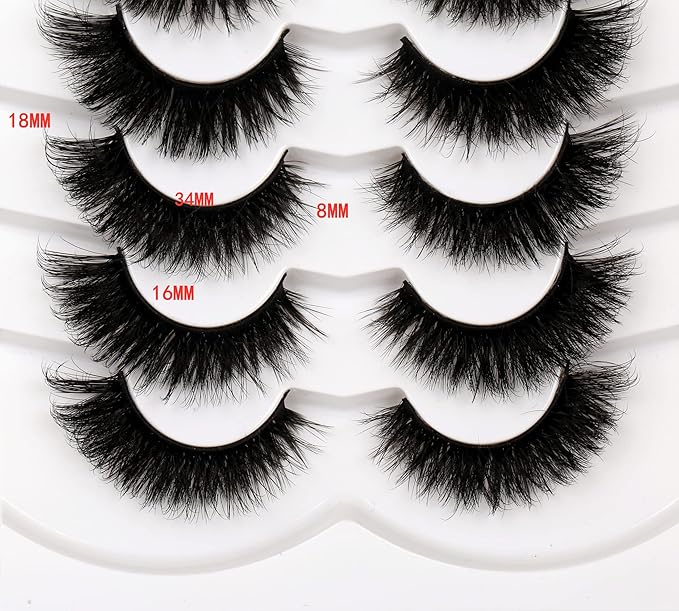 Pooplunch False Eyelashes Cat Eye Look 18MM Dramatic Volume Thick Wispy Long Faux Mink Lashes Fake Eyelash Strips 7 Pairs Pack