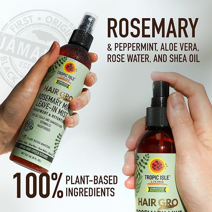Tropic Isle Living Rosemary Mint Leave-In Conditioner 8oz/ 237ml - Detangles, Moisturizes, Repairs Scalp and Damaged Hair with Natural Formula, Suitable for All Hair Types, Cruelty-Free