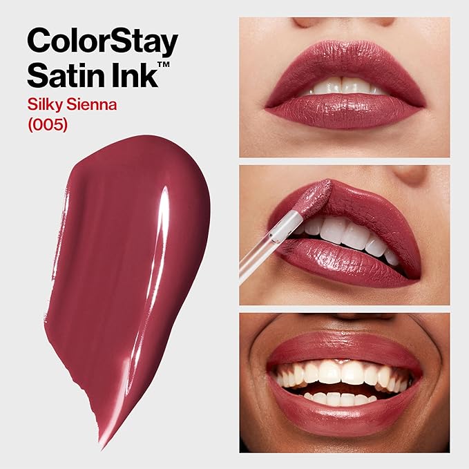 Revlon ColorStay Satin Ink Liquid Lipstick, Longwear Rich Lip Colors, Formulated with Black Currant Seed Oil, 005 Silky Sienna, 0.17 fl oz