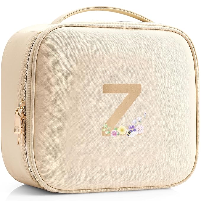 Vlando Graduation Gift Ideas,PU Leather Large Capacity Letter Z Makeup Cosmetic Bag,Monogrammed Birthday Gift for Mom Sister Grandma Teen