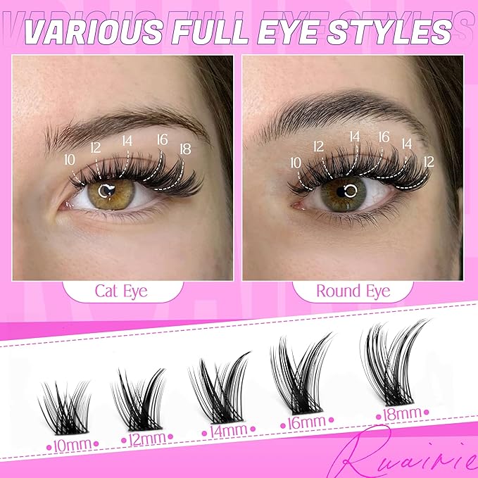 Ruairie Lash Clusters Kit Wispy Individual Lashes Extension Kit for Natural Volume Eyelash Clusters 156pcs 10-18mm DIY Cluster Eyelash Extension Kit with Bond and Seal Lash Glue, Tweezers