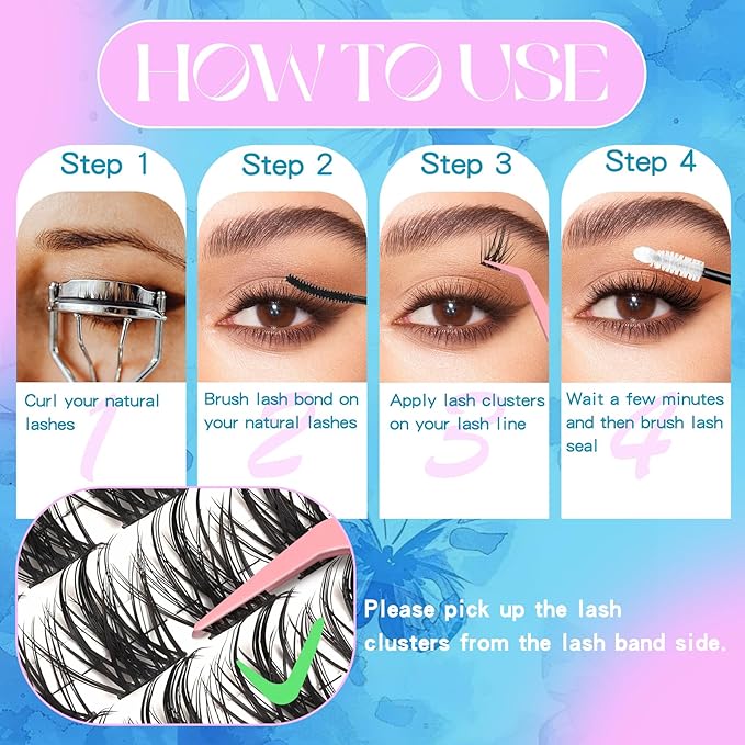 Manga Lash Clusters with Thin Band Spike Eyelash Clusters 10-14mm Mixed CC Curl Soft Lashes Cluster Fluffy Wispy Individual Lashes Cluster DIY Look Like Eyelash Extension (Comic)