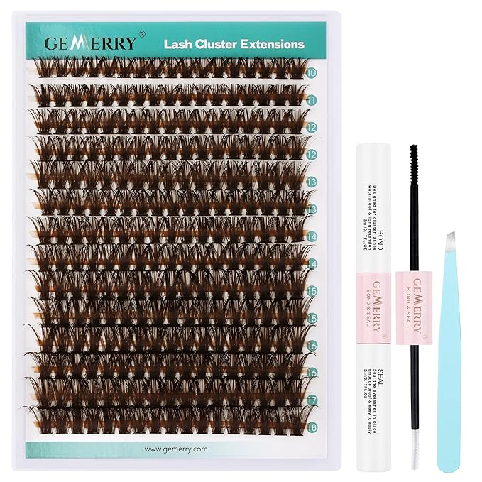 Brown Lash Clusters Fluffier Eyelash Extension Kit 10-18mm Individual Lashes D Curly Eyelash Clusters 80D Volume 280pcs Cluster Lashes DIY Lash Extension at Home