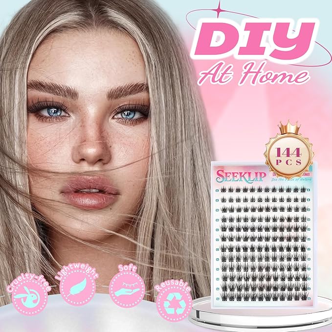 Lash Clusters Anime Spiky Eyelash Extensions Triple Spikes Doll Manga Lash Clusters 8-16MM C Curl 144Pcs Cosplay Doe Eyed Individual Lashes for DIY at Home (Lavender)
