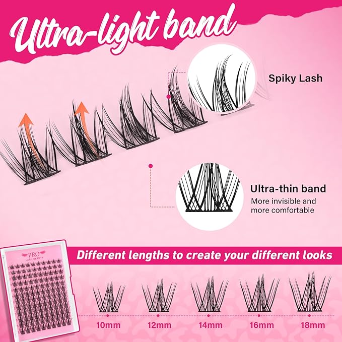 PROLASHBEAUTY Lash Clusters Kit Manga Lash Extension Kit Eyelash Extension Kit Wispy Lash Kit with Waterproof DIY Lash Extension Kit at Home (Cherry,10-18mix)
