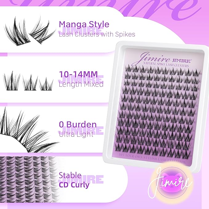 JIMIRE Manga Lash Clusters Kit Wispy Eyelash Clusters Kit Natural Look 10-14MM Fairy Cluster Eyelash Extensions with Spiky 110Pcs Manga Lash Extension Kit with Bond and Seal Lash Glue