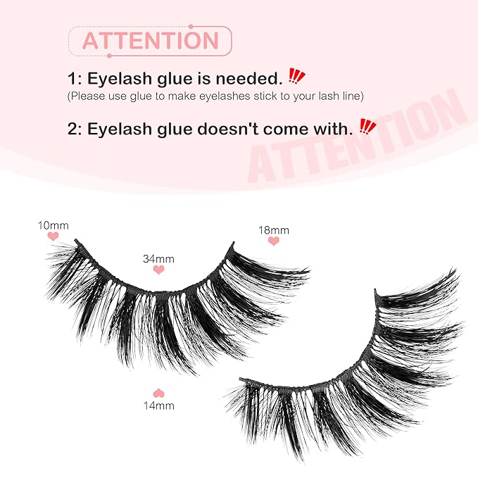 Manga Lashes Natural Eyelashes Spiky False Eyelashes Invisible Band 6D Cat Eye Lashes Wispy Fake Lashes Cosplay Anime Lashes 8 Pairs Asian Doll Lashes