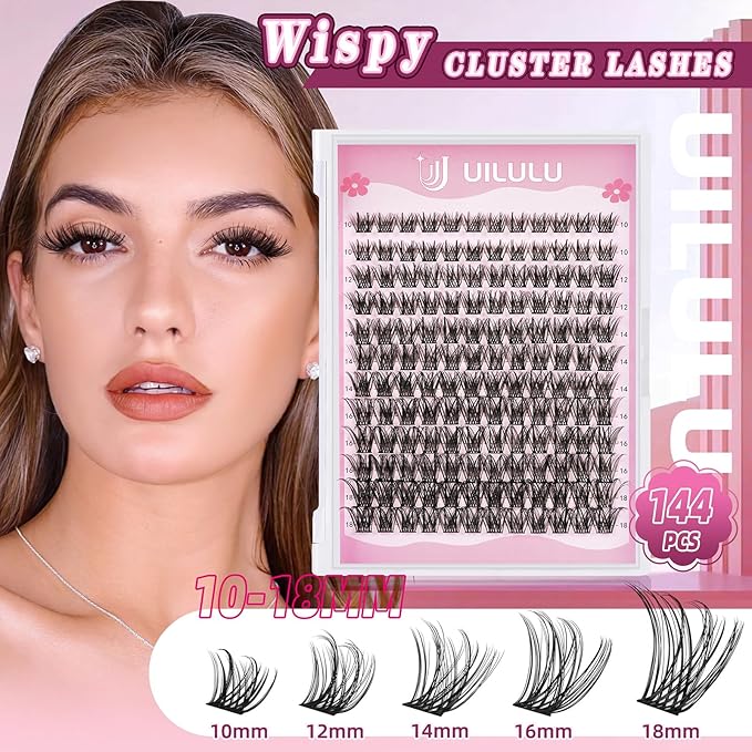 Lash Clusters Kit for DIY Lash Extension at Home, False Eyelashes Set with Bond and Seal, Lash Remover, Tweezers, D Curl Wispy Individual Clusters Eye Lash Extensions Kit (U22 DIY Lash Kit)