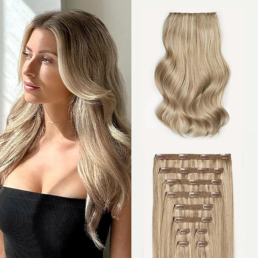 Luxy 100% Remy Human Hair, Classic 160g Clip-In Hair Extensions - 10 Wefts Multi-Dimensional Color for Natural Blending, Adds Volume & Length, Easy Apply & Remove 16" Dimensional Cream Blonde