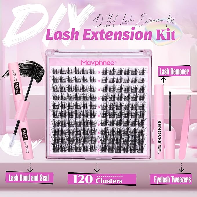 Fairy Lash Clusters Kit Wispy Eyelash Extensions Kit Spiky DIY Lash Extension at Home Anime Cluster Lashes 120 Pcs Individual Lashes with Lash Bond and Seal, Remover, and Tweezers