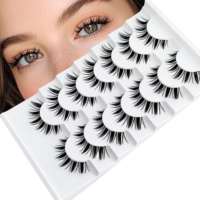 False Eyelashes Manga Lashes Anime Strip Fake Eyelashes YASNAI Fairy Spiky 7 Pairs Faux Mink Lashes Cosplay 8-14mm Wispy Natural Look Thick Fake Eye Lashes Soft Lashes