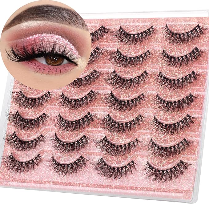 Kiromiro Lashes Wispy False Eyelashes Natural Look 14mm Clear Band Lashes Faux Mink Lashes Cat Eye Short Natural Fake Lashes Pack 14 Pairs