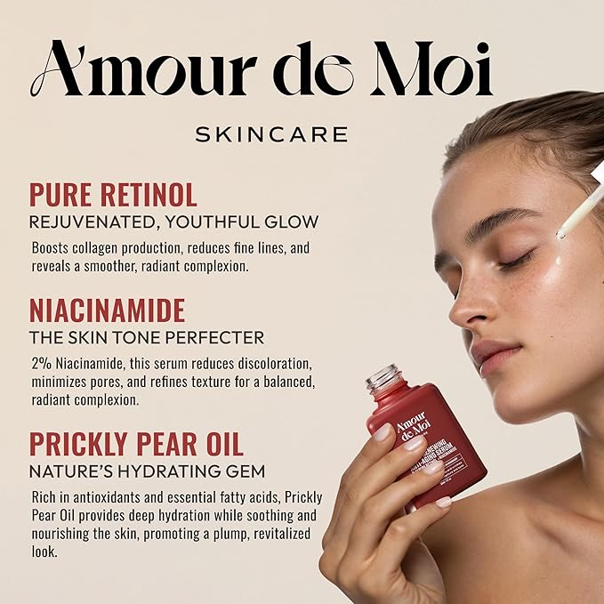 ADM Anti Aging Pure Retinol Serum For Face with Niacinamide - Resurfacing, Smoothing Fine Lines, Wrinkles, Acne Scars - Moisturizing Facial Skincare Treatment for Sensitive Skin - 1oz