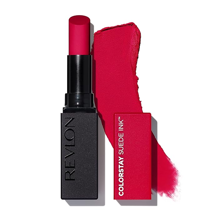 REVLON Lipstick, ColorStay Suede Ink, Built-in Primer, Infused with Vitamin E, Waterproof, Smudge-proof, Matte Color, 018 First Class, 0.09 oz.